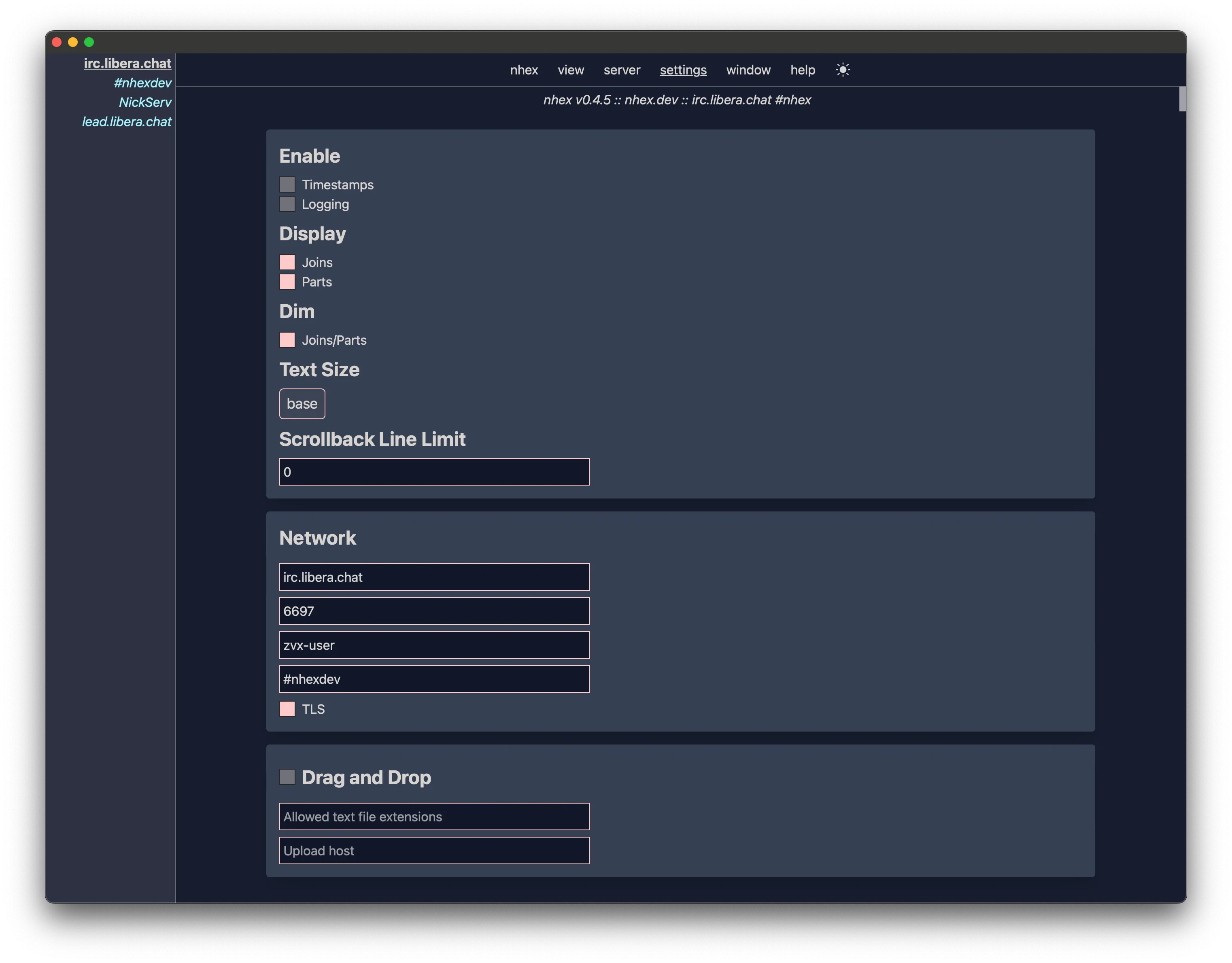 nhex settings